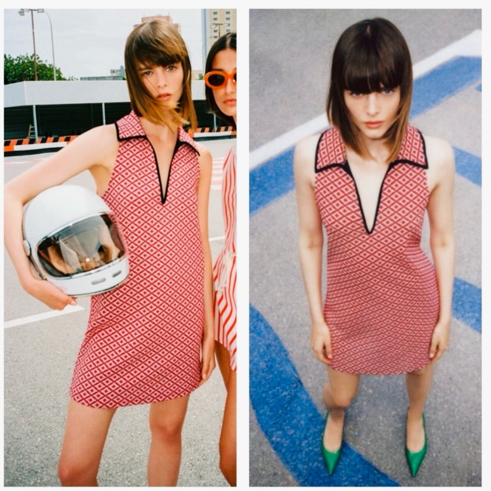 ZARA Women’s Retro Geometric Jacquard Print Mini Dress NWT